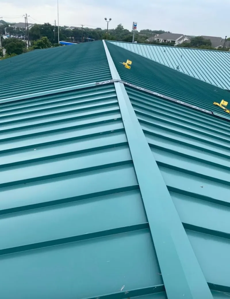 Green commercial metal roof ridge and valley for Metal Roof Repair in Wasco